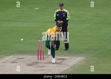 Notts' Jake Ball beim Vitality Blast T20-Spiel zwischen Durham County Cricket Club und Nottinghamshire am Samstag, den 29.. August 2020, in Emirates Riverside, Chester le Street. (Foto von Mark Fletcher/MI News/NurPhoto) Stockfoto