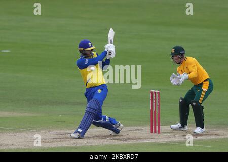 Graham Clark von Durham während des Vitality Blast T20-Spiels zwischen dem Durham County Cricket Club und Nottinghamshire am Samstag, dem 29.. August 2020, in Emirates Riverside, Chester le Street. (Foto von Mark Fletcher/MI News/NurPhoto) Stockfoto