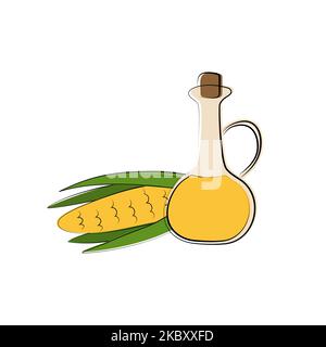 Symbol für Maisöl. Symbol für Maisölflasche. Vektorgrafik Cartoon handgezeichnete Illustration. Stock Vektor