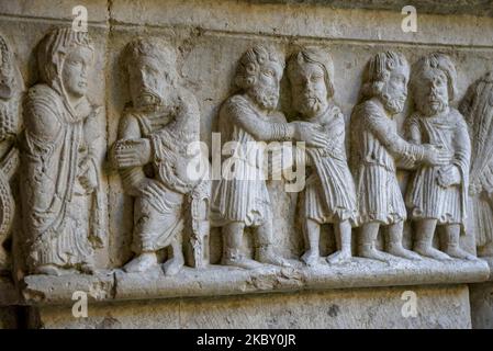 Kloster und Details der Hauptstädte der Kathedrale von Girona (Katalonien, Spanien) ESP: Claustro y detalles de los capiteles de la catedral de Gerona Stockfoto