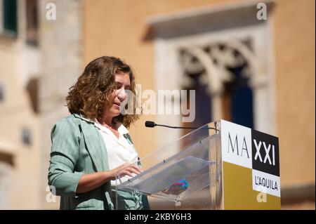 Anna Laura Orrico, Unterstaatssekretärin des Ministerium für Kulturerbe, Aktivitäten und Tourismus, spricht während der Pressekonferenz des MAXXI Museums in L'Aquila am 5. September 2020. (Foto von Lorenzo Di Cola/NurPhoto) Stockfoto