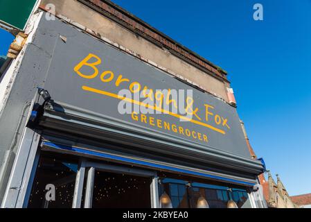 Geschäft der Gemüsehändler Borough & Fox in Kings Heath, Birmingham Stockfoto