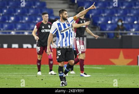 David Lopez während des Spiels zwischen RCD Espanyol und Albacete Balompie, gespielt im RCDE-Stadion, am 12.. September 2020, in Barcelona, Spanien. (Foto von Urbanandsport/NurPhoto) Stockfoto