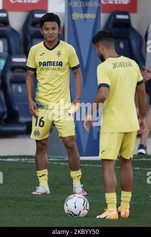 Takefusa Kubo aus Villarreal beim Warm-Up vor dem La Liga Santader-Spiel zwischen Villarreal CF und SD Huesca am 13. September 2020 im Estadio de la Ceramica in Villareal, Spanien. (Foto von Jose Breton/Pics Action/NurPhoto) Stockfoto