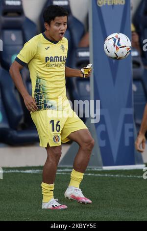 Takefusa Kubo aus Villarreal beim Warm-Up vor dem La Liga Santader-Spiel zwischen Villarreal CF und SD Huesca am 13. September 2020 im Estadio de la Ceramica in Villareal, Spanien. (Foto von Jose Breton/Pics Action/NurPhoto) Stockfoto
