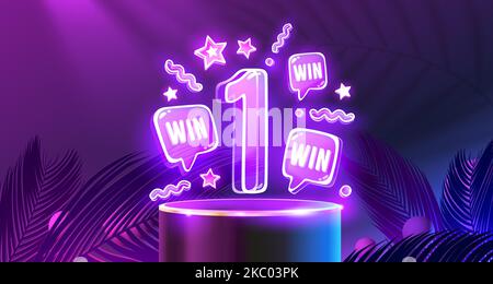 Gewinner 1 Neon Podium, Auszeichnung als bestes Banner. Vektorgrafik Stock Vektor