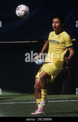 Takefusa Kubo aus Villarreal beim Warm-Up vor dem La Liga Santander Spiel zwischen Villarreal CF und SD Eibar am 19. September 2020 im Estadio de la Ceramica in Villareal, Spanien. (Foto von Jose Breton/Pics Action/NurPhoto) Stockfoto
