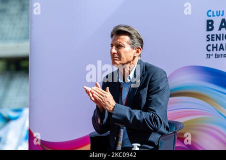 Lord Sebastian Coe â €“ Präsident der Leichtathletik-Weltpredigten bei der Pressekonferenz bei den Balkan-Senioren-Leichtathletik-Meisterschaften, in Cluj-Arena, Cluj-Napoca, Rumänien, 19. September 2020 (Foto von Flaviu Buboi/NurPhoto) Stockfoto