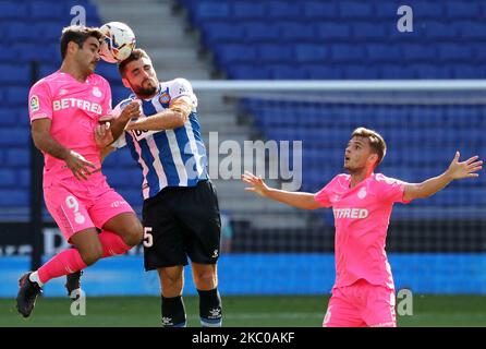 Abdon Prats und David Lopez während des Spiels zwischen RCD Espanyol und RCD Mallorca, entsprechend que Woche 2 der Liga Smartbank, gespielt im RCDE Stadium, am 20.. September 2020, in Barcelona, Spanien. -- (Foto von Urbanandsport/NurPhoto) Stockfoto