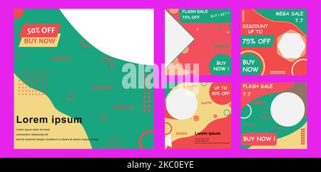 Eine Gruppe von Social-Media-Postvorlagen für Rabatte. Stock Vektor