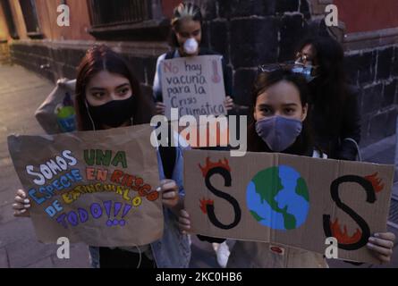 Mitglieder der internationalen Gruppe Fridays for Future demonstrierten mit Transparenten und Aufführungen vor dem Nationalpalast vor und nach der Botschaft, die der mexikanische Präsident Andrés Manuel López Obrador jeden Morgen leitet. Die Mobilisierung fand im Rahmen des Globalen Aktionstages für das Klima statt. Fridays for Future ist eine Bewegung, die sich manifestiert und fordert, dass nationale und internationale Regierungen dringende Maßnahmen ergreifen, um eine Umweltkatastrophe aufgrund des Klimawandels zu vermeiden. Die Organisation gewann an Dynamik, als die schwedische Aktivistin Greta Thunberg begann, in Fr. Stockfoto