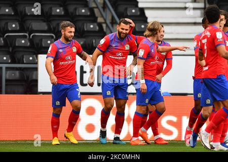 Bradley Johnson von Blackburn Rovers feiert, nachdem er am 26.. September 2020 beim Sky Bet Championship-Spiel zwischen Derby County und Blackburn Rovers im Pride Park, DerbyDerby, England, ein Tor zu 0-3 erzielt hat. (Foto von Jon Hobley/MI News/NurPhoto) Stockfoto