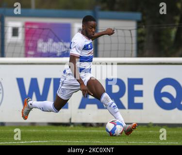 Olamide Shodipo von Queens Park Rangers während des PL Professional Development League South-Spiels Queens Park Rangers und Millwall am 28. September auf dem Imperial College Ground, Hayes, Middlesex, England, 2020. (Foto von Ian Randall/MI News/NurPhoto) Stockfoto