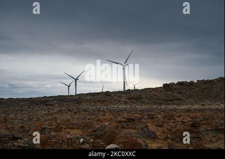 Windgeneratoren turbinen Strom in Cape Bridgewater, Australien Stockfoto