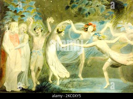 William Blake - Oberon, Titania und Puck mit Feen Dancing - c1786 Stockfoto