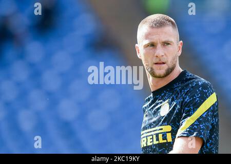 Milan Skriniar vom FC Internazionale sieht während des Serie-A-Spiels zwischen SS Lazio und FC Internazionale am 4. Oktober 2020 im Stadio Olimpico, Rom, Italien, aus. (Foto von Giuseppe Maffia/NurPhoto) Stockfoto