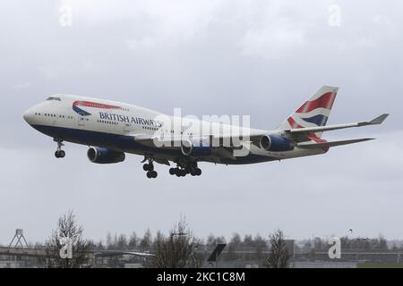 Eine Boeing 747 von British Airways landet am 23.. März 2018 auf dem London Heathrow Airport, England. (Foto von Robert Smith/MI News/NurPhoto) Stockfoto