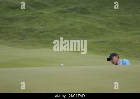 Die Aktion des internationalen Teamspielers Sangmoonbae in der Halle 3. während des PGA Presidents Cup Mix Match am 10. Oktober 2015 im Jack Nicklaus GC in Incheon, Südkorea. (Foto von Seung-il Ryu/NurPhoto) Stockfoto