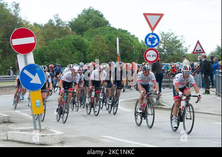 Gruppe von Fahrern während der 103. Giro d'Italia 2020, Etappe zehn eine 177 km lange Etappe von Lanciano nach Tortoreto Lidoon 13. Oktober 2020 in Tortoreto, Abruzzen, Italien. (Foto von Lorenzo Di Cola/NurPhoto) Stockfoto