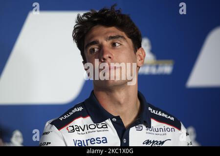 Albert Arenas (75) aus Spanien und das Gaviota Aspar Team Moto3 während der Pressekonferenz im Vorfeld der MotoGP von Aragon auf dem Motorland Aragon Circuit am 15. Oktober 2020 in Alcaniz, Spanien. (Foto von Jose Breton/Pics Action/NurPhoto) Stockfoto