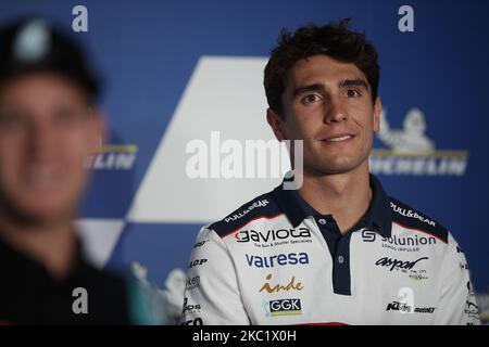 Albert Arenas (75) aus Spanien und das Gaviota Aspar Team Moto3 während der Pressekonferenz im Vorfeld der MotoGP von Aragon auf dem Motorland Aragon Circuit am 15. Oktober 2020 in Alcaniz, Spanien. (Foto von Jose Breton/Pics Action/NurPhoto) Stockfoto