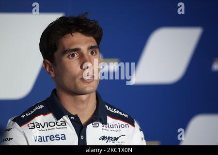Albert Arenas (75) aus Spanien und das Gaviota Aspar Team Moto3 während der Pressekonferenz im Vorfeld der MotoGP von Aragon auf dem Motorland Aragon Circuit am 15. Oktober 2020 in Alcaniz, Spanien. (Foto von Jose Breton/Pics Action/NurPhoto) Stockfoto