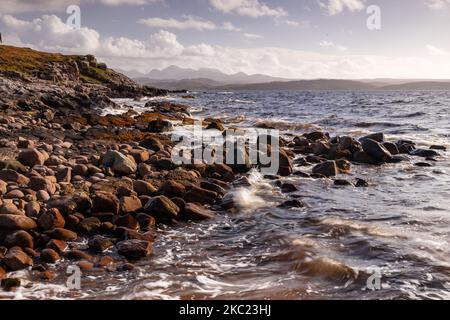 Großer Sandstrand bei Gairloch an der atlantikküste von Wester Ross, Schottland Stockfoto