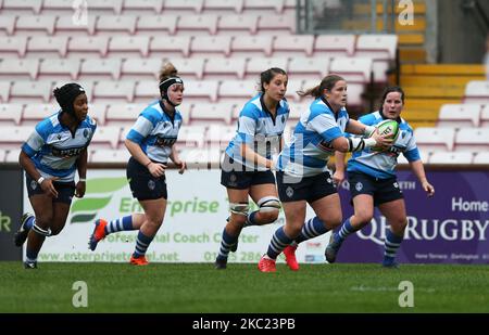 Amy Morrow von Darlington Mowden Park Sharks während des DAMEN-Allianz PREMIER 15S-Matches zwischen Darlington Mowden Park Sharks und Worcester Warriors in der Northern Echo Arena, Darlington, am Samstag, den 17.. Oktober 2020. (Foto von Chris Booth/MI News/NurPhoto) Stockfoto