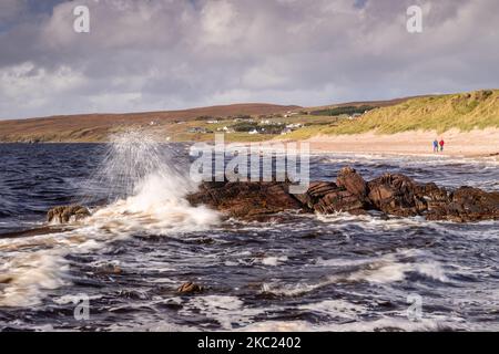 Großer Sandstrand bei Gairloch an der atlantikküste von Wester Ross, Schottland Stockfoto