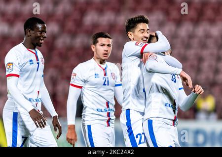 FC Botosani Spieler nach der Feier nach dem 1-0. Tor während des Spiels 7. in der Romania League 1 zwischen CFR Cluj und FC Botosani, im Dr.-Constantin-Radulescu-Stadion, Cluj-Napoca, Rumänien (Foto: Flaviu Buboi/NurPhoto) Stockfoto