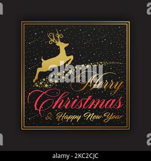 Frohe Weihnachten und Happy New Year Schriftzug typografischer Hintergrund mit Weihnachtsschmuck Stock Vektor