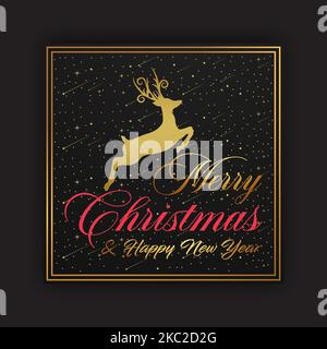 Frohe Weihnachten und Happy New Year Schriftzug typografischer Hintergrund mit Weihnachtsschmuck Stock Vektor