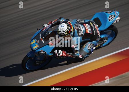 Sergio Garcia (11) aus Spanien und Estrella Galicia 0,0 während des freien Trainings für die MotoGP von Teruel auf dem Motorland Aragon Circuit am 23. Oktober 2020 in Alcaniz, Spanien. (Foto von Jose Breton/Pics Action/NurPhoto) Stockfoto