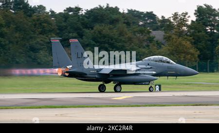 LN AF 91 313 US Air Force McDonnell Douglas F-15E Schlag Adler des 494. Fighter Squadron (Panthers) 48. Fighter Wing RAF Mildenhall. Montag, 19. Oktober 2020. (Foto von Jon Hobley/MI News/NurPhoto) Stockfoto