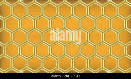 Sechseckiges 3D Muster mit Waben. goldgelb, 3D Render Grafik-Design-Vorlage, Hintergrund, Tapete Stockfoto