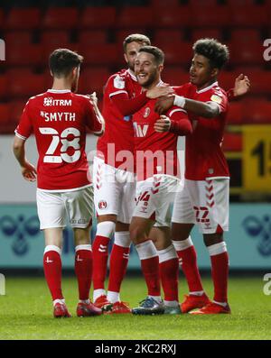 Conor Washington von Charlton Athletic feiert sein Ziel während der Sky Bet League One zwischen Charlton Athletic und Oxford United am 27.. Oktober 2020 im Valley, Woolwich, England. (Foto von Action Foto Sport/NurPhoto) Stockfoto