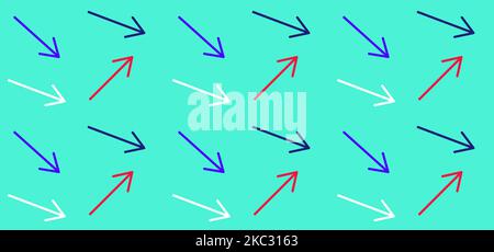 Pfeile in verschiedene Richtungen, nahtlose Vektortapete, druckvolle Formen und Farben, die Aufmerksamkeit erfordern Stock Vektor