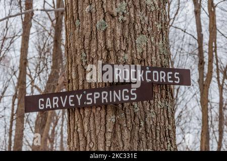 Wanderweg Markers, Worthington State Forest, New Jersey USA, Hardwick Township, New Jersey Stockfoto