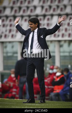 Latium-Coach Simone Inzaghi Gesten während des Fußballspiels der Serie A n.6 TURIN - LATIUM am 01. November 2020 im Stadio Olimpico Grande Torino in Turin, Piemont, Italien. (Foto von Matteo Bottanelli/NurPhoto) Stockfoto