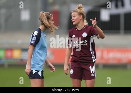 Esmee de Graaf (Leicester City) Gesten während der 2020/21 fa Frauen Super League 2 Fixture zwischen London City und Leicester City im Princes Park. (Foto von Federico Guerra Moran/NurPhoto) Stockfoto