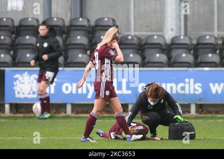 Paige Bailey-Gayle (Leicester City) Gesten während der 2020/21 fa Frauen Super League 2 Fixierung zwischen London City und Leicester City im Princes Park. (Foto von Federico Guerra Moran/NurPhoto) Stockfoto