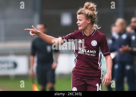 Esmee de Graaf (Leicester City) Gesten während der 2020/21 fa Frauen Super League 2 Fixture zwischen London City und Leicester City im Princes Park. (Foto von Federico Guerra Moran/NurPhoto) Stockfoto