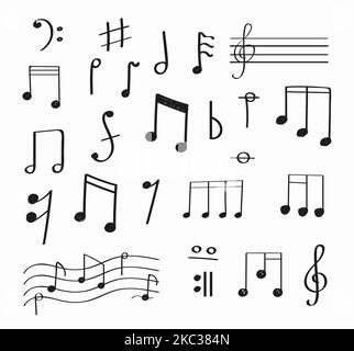 Musiknotenelement-Vektor im Doodle-Stil eingestellt. Musikbuch, Melodie Stock Vektor