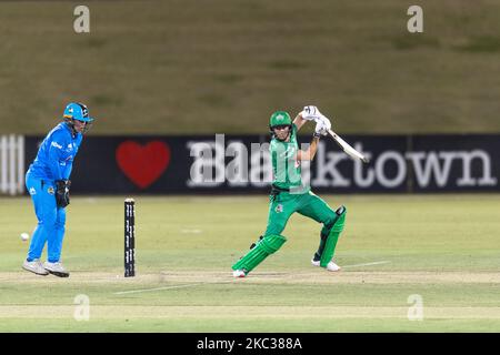 MEG Lanning of the Stars Fledermäuse beim WBBL-Spiel der Women's Big Bash League zwischen den Stürmer von Adelaide und den Stars von Melbourne im Blacktown International Sportspark am 03. November 2020 in Sydney, Australien. (Foto von Izhar Khan/NurPhoto) Stockfoto