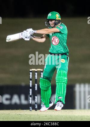 MEG Lanning of the Stars Fledermäuse beim WBBL-Spiel der Women's Big Bash League zwischen den Stürmer von Adelaide und den Stars von Melbourne im Blacktown International Sportspark am 03. November 2020 in Sydney, Australien. (Foto von Izhar Khan/NurPhoto) Stockfoto