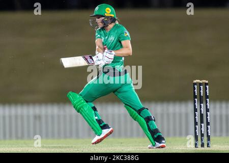 MEG Lanning of the Stars Fledermäuse beim WBBL-Spiel der Women's Big Bash League zwischen den Stürmer von Adelaide und den Stars von Melbourne im Blacktown International Sportspark am 03. November 2020 in Sydney, Australien. (Foto von Izhar Khan/NurPhoto) Stockfoto