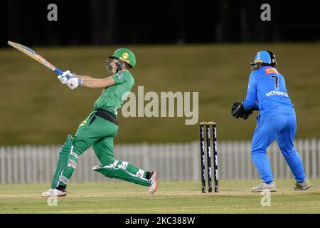 MEG Lanning of the Stars Fledermäuse beim WBBL-Spiel der Women's Big Bash League zwischen den Stürmer von Adelaide und den Stars von Melbourne im Blacktown International Sportspark am 03. November 2020 in Sydney, Australien. (Foto von Izhar Khan/NurPhoto) Stockfoto