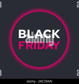 Tagline schwarzer freitag dunkler Hintergrund mit neonpinker Hintergrundbeleuchtung. Stock Vektor