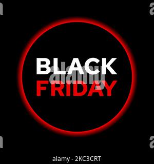 Tagline schwarzer freitag dunkler Hintergrund mit neonroter Hintergrundbeleuchtung. Stock Vektor