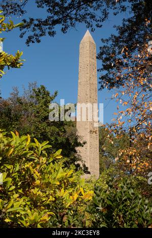 Cleopatras Nadel-Obelisk mit Herbstlaub im Central Park, New York City, USA 2022 Stockfoto